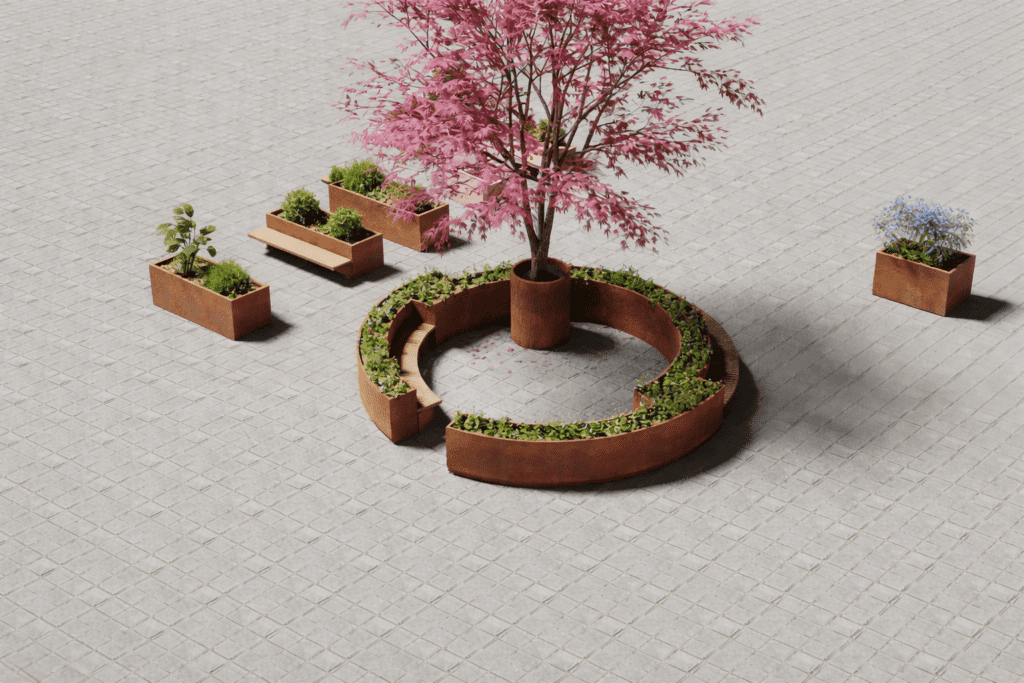 Round Corten Planter Bench 3D Model